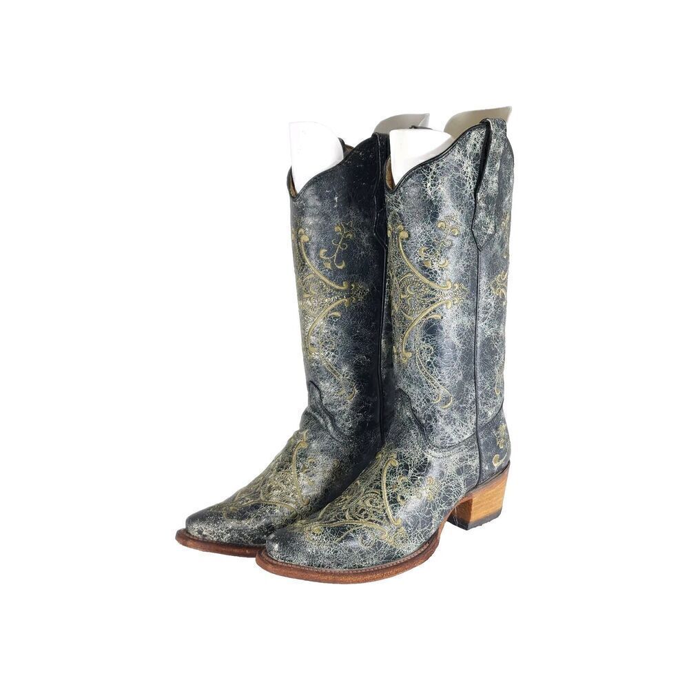 CORRAL Circle G Women’s US6,5M Gray Leather Crackle Distressed Western Boots